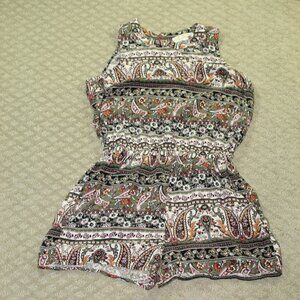 PINK ROSE Women's Small Army Green Paisley Pattern Sleeveless Shorts Romper